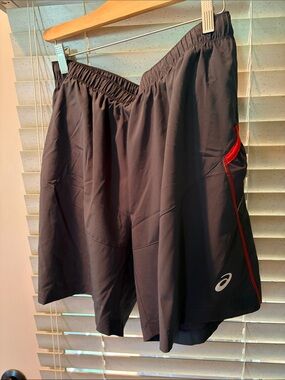 ASICS Men's Black Athletic Shorts with Red Accent